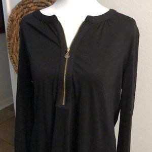 Anne Klein black cotton top with gold zipper size medium excellent condition